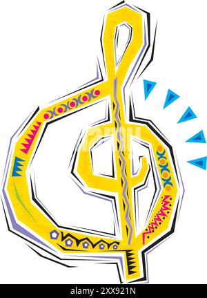 Musik abstrakte dekorative Sketch-Ikonen mit Höhen Schlüssel und Noten isolierte Vektor-Illustration Stock Vektor