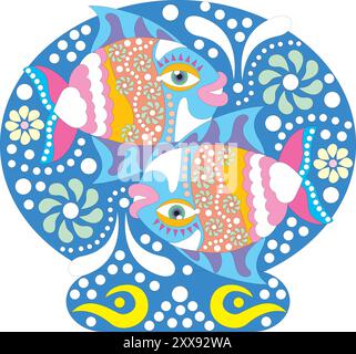 Horoskop flache Reihe von Symbolen mit Tierkreiszeichen und umarmendes Paar isolierte Vektor-Illustration. clipart von fiesta sytle Astrologie. Stock Vektor
