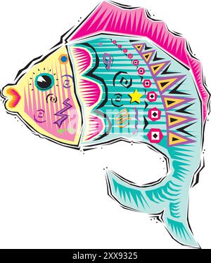 Bunte Ribbon Fisch abstrakte Logo Design Vektor Vorlage. Creative Seafood Zoo Aquarium Logotype Konzept lustige Ikone. Stock Vektor