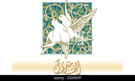 Vintage Retro florale kalligraphische Kunst dekorative Elemente Skizze Set mit Blumen und Vogel isoliert Vektor, alef mabrook Kalligraphie Wortlaut in Arabisch Stock Vektor