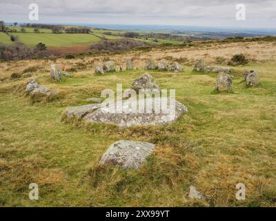 Nine Maidens Bronze Age Megalithic Cairn Circle, Dartmoor UK Stockfoto