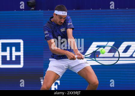 22. August 2024: Lorenzo Sonego trifft gegen Pawel Kotov. Winston-Salem Open, ATP Tour, Wake Forest Tennis Complex, Winston Salem, North Carolina. David Beach/CSM Stockfoto