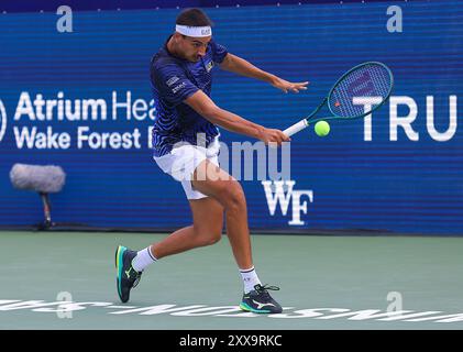 22. August 2024: Lorenzo Sonego trifft gegen Pawel Kotov. Winston-Salem Open, ATP Tour, Wake Forest Tennis Complex, Winston Salem, North Carolina. David Beach/CSM Stockfoto