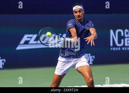 22. August 2024: Lorenzo Sonego trifft gegen Pawel Kotov. Winston-Salem Open, ATP Tour, Wake Forest Tennis Complex, Winston Salem, North Carolina. David Beach/CSM Stockfoto