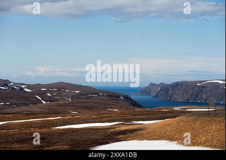 Naturlandschaften auf der Insel Mageroya entlang der Straße zum Nordkap, Norwegen Stockfoto