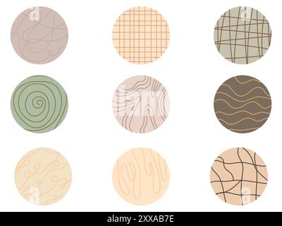 Story Highlight Emblem beige Pastellfarben kreisförmige Handzeichnung Symbol-Logo-Kollektion Stock Vektor
