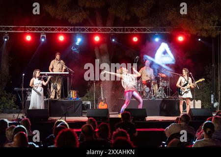 Konzert von Alidé Sans, Consolació, Sant Joan, „La Lluna en Vers“, Mallorca, Balearen, Spanien Stockfoto