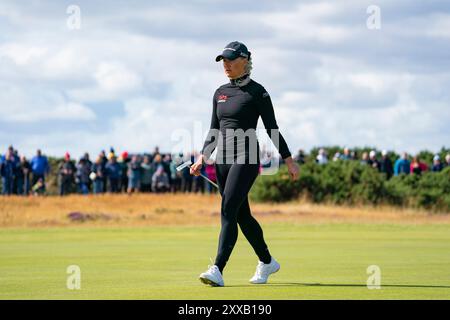 St Andrews, Schottland, Großbritannien. August 2024. Zweite Runde der AIG Women’s Open auf dem Old Course St Andrews. PIC; Charley Hull auf dem 9. Grün. Iain Masterton/Alamy Live News Stockfoto