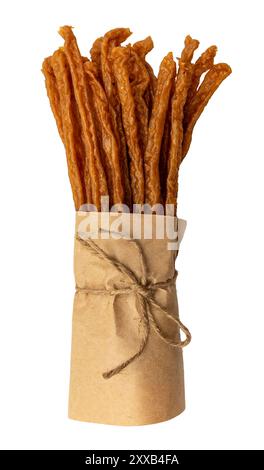 Geräucherte Wurst isoliert auf weißem Hintergrund. Würstchen Stockfoto