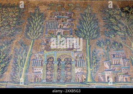 Detail der Mosaiken, westlichen Portikus, große Moschee von Damaskus Stockfoto