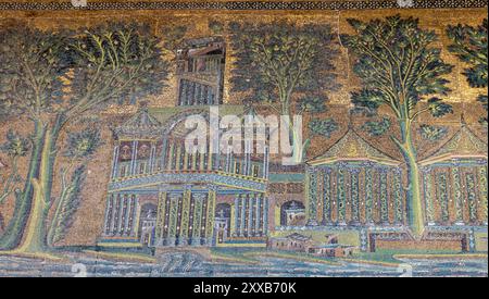 Detail der Mosaiken, westlichen Portikus, große Moschee von Damaskus Stockfoto