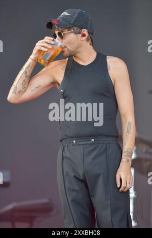 Louis Tomlinson, aus einer Richtung, begeistert seine große Menge an Fans beim Victorious Festival in Southsea. Freitag, 23. August Stockfoto