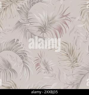 Muster Für Trockene Palmblätter. Nahtloser Hintergrund mit tropischen Wobeln im Boho-Stil. Handgezeichnete Aquarelle mit Kokosnuss-Treeon-Beige-Hintergrund für Tapeten Stockfoto