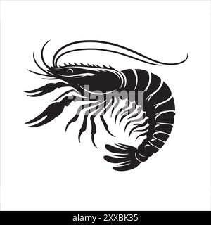 Shrimps Silhouette – Symbol für ausgeschnittene Vektoren Stock Vektor