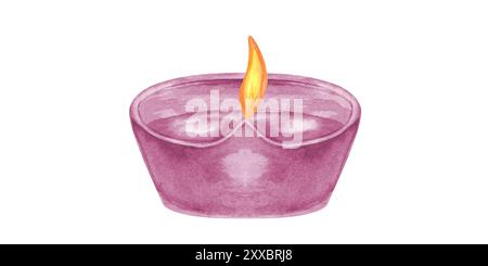 Rosa Öl Diwali Diya Lampe mit brennender Flamme Aquarell abstrakte Illustration. Weihnachtskerzenlampe für Feste und religiöse Feiern. Stockfoto