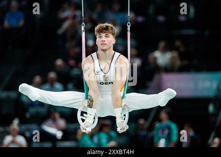 FRA, Paris, Olympische Spiele Paris 2024, Bercy Arena, 27. Juli 2024, olympische Gymnastikprozesse - Männer, Apparat Pascal Brendel (D, Nummer 137), Ringe Credit: HMB Media/Steffie Wunderl/Alamy Archival Stockfoto