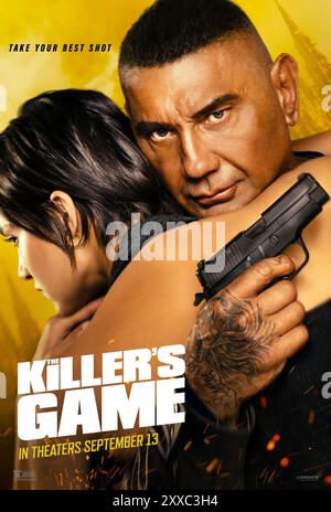 The Killer's Game (2023) von J.J. Perry mit Sofia Boutell und Dave Bautista. Ein Veteran-Attentäter wehrt einen Treffer ab, den er auf sich selbst gesetzt hat, nachdem er erfahren hat, dass die endgültige medizinische Diagnose, die er erhalten hat, falsch war. US Advance Poster ***NUR FÜR REDAKTIONELLE ZWECKE***. Quelle: BFA/Lionsgate Stockfoto