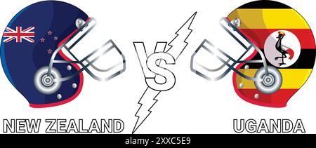 Neuseeland vs. Uganda 3D-Illustration Vektorflaggen über Crickethelm für Vergleich mit transparentem Hintergrund Stock Vektor