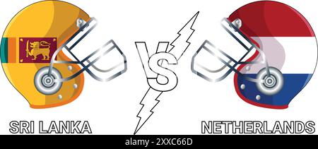 Sri Lanka vs. Niederlande 3D-Illustration Vektorflaggen über Crickethelm für Vergleich mit transparentem Hintergrund Stock Vektor