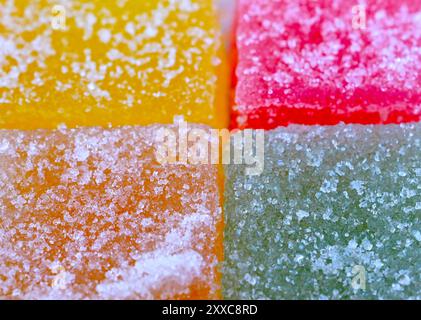 Set von Jelly Cubes Bonbons Nahaufnahme, Diätkonzept. Stockfoto