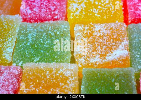 Set von Jelly Cubes Bonbons Nahaufnahme, Diätkonzept. Stockfoto