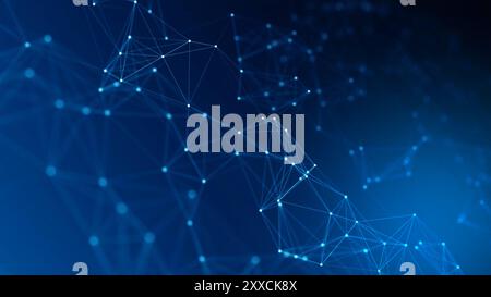 Abstraktes Technologienetzwerk mit leuchtenden Knoten und Linien. Moderner und anspruchsvoller Hintergrund für Banner, Poster und soziale Medien. Technologie Stockfoto