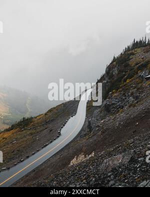 Misty Road im Glacier National Park Stockfoto