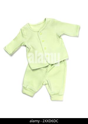 Grüne Baumwolle Baby Pyjama-Set isoliert auf weißem Hintergrund Stockfoto