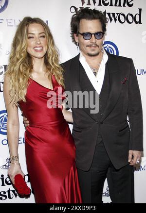 Amber Heard und Johnny Depp bei der Art of Elysium's 9th Annual Heaven Gala, die am 9. Januar 2016 im 3LABS in Culver City, USA, stattfand Stockfoto