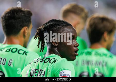 Faro, Portugal. August 2024. Geovany Quenda (Sporting CP) wurde während des Liga Portugal Spiels zwischen den Teams des SC Farense und Sporting CP in Estadio Algarve gesehen. Ergebnis: SC Farense 0-5 Sorting CP Credit: SOPA Images Limited/Alamy Live News Stockfoto