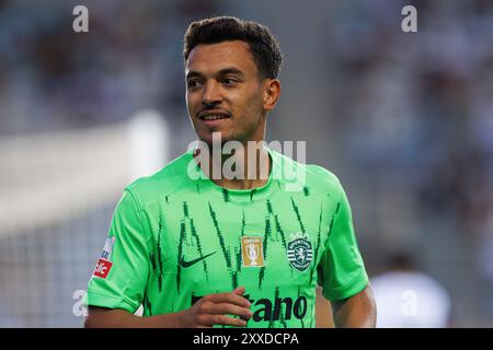 Faro, Portugal. August 2024. Pedro Goncalves (Sporting CP) wurde während des Liga Portugal Spiels zwischen den Teams des SC Farense und Sporting CP in Estadio Algarve gesehen. Endnote : SC Farense 0-5 Sorting CP (Foto: Maciej Rogowski/SOPA Images/SIPA USA) Credit: SIPA USA/Alamy Live News Stockfoto