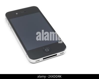 Apple iPhone 4 Smartphone mit klaren Bildschirm isoliert auf weißem Hintergrund Stockfoto