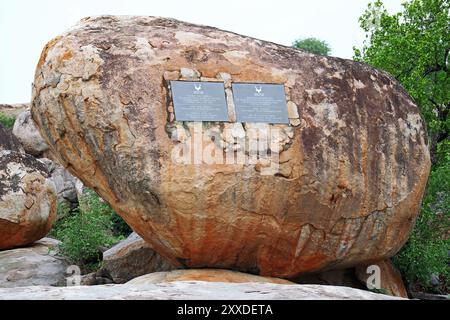 Gedenktafeln im Kruger-Nationalpark Südafrika Stockfoto