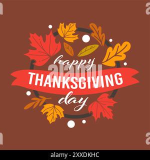 Happy Thanksgiving Day Verlässt Wreath Stock Vektor