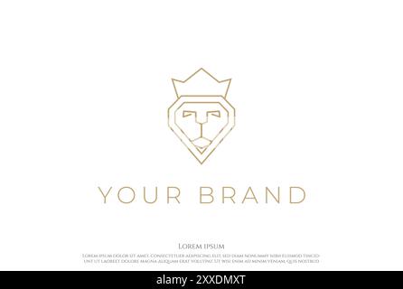 Simple Minimalist Diamond Crown Lion King Logo Design Vector Stock Vector