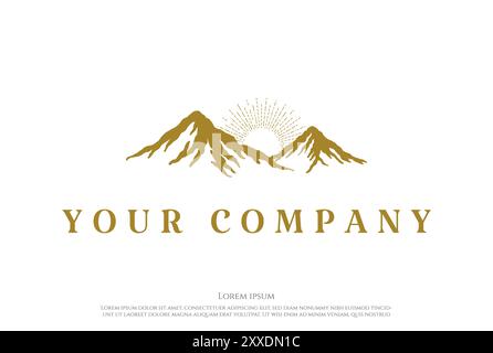 Simple Minimalist Golden Sunrise Mountain Hill Landscape Logo Design Vector Stock Vector