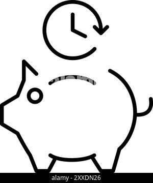 Schweinebank und Uhr. Einsparungen und Investitionsstrategien. Pixel Perfect Vektor-Symbol Stock Vektor