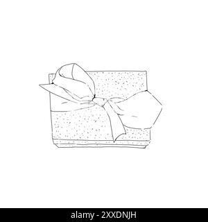 Weihnachtsgeschenk geschlossene Box strukturiert gebunden mit Satinschleife Grafik schwarz-weiße Linie Illustration Druck Gravur Textur Silvester Stockfoto