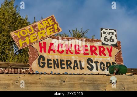 Unterschrift im Hackberry General Store entlang der Historic Route 66, Hackberry, Arizona, USA [keine Freigabe der Immobilie; nur redaktionelle Lizenzierung] Stockfoto