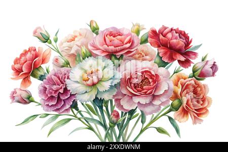 Aquarellnelke Blumendesign oder Vektorornamente auf weißem Hintergrund Vektor Illustration Clipart Stock Vektor