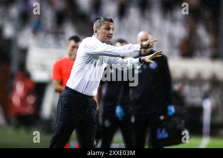 Thessaloniki, Griechenland. August 2024. PAOK-Trainer Razvan Lucescu während eines Europa League Playoffs zwischen PAOK FC und Shamrock Rovers. PAOK gewann das Spiel mit 4:0. (Kreditbild: © Giannis Papanikos/ZUMA Press Wire) NUR REDAKTIONELLE VERWENDUNG! Nicht für kommerzielle ZWECKE! Stockfoto