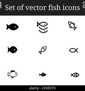 Satz von Vektorfischen Icons auf weißem Hintergrund, Vektorfische Icons für Ihr Design. Einfach bearbeitbar Stock Vektor