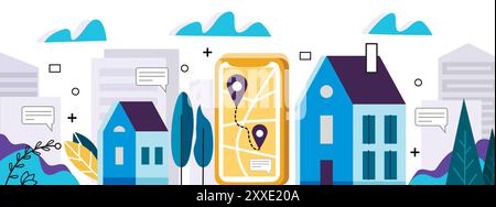 Blick auf die Stadt. Flacher STYLE. Abbildung. Stock Vektor