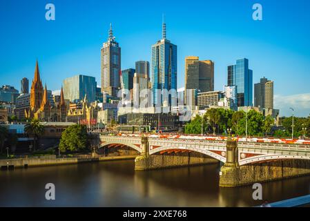 Skyline des Geschäftsviertels von Melbourne, CBD, im australischen Bundesstaat Victoria Stockfoto