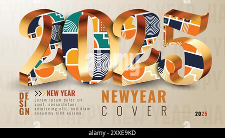 Alles Gute Ins Neue Jahr 2025. Elegante, farbenfrohe 3D-Posterdesigns. Vektordesign für Poster und Kalender 2025 Stock Vektor