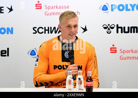 Gummersbach, Deutschland. 23rd Aug, 2024. Neuzugang beim VfL Gummersbach #16 Bertram Obling (VfL Gummersbach 16) in der Pressekonferenz zur Mannschaftsvorstellung der Spielzeit 2024/25 DAIKIN Handball Bundesliga, 1 Bundesliga, VfL Gummersbach, Mannschaftspraesentation Spielzeit 2024/2025, Schwalbe Arena Gummersbach, 23.08.2024 Foto: Eibner-Pressefoto/Juergen Augst Credit: dpa/Alamy Live News Stock Photo