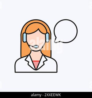 Symbol für Kundendienstmitarbeiter. Illustration eines flachen Vektorsymbols eines Kundendienstmitarbeiters mit Headset und Sprechblase. Perfekt für Stock Vektor