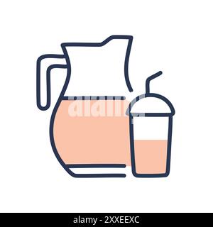 Pitcher und Becher mit Strohcartoon-Illustration. Eine einfache Zeichentrickdarstellung eines Pitchers und einer Tasse mit Strohhalm, perfekt für erfrischende Getränke oder e Stock Vektor