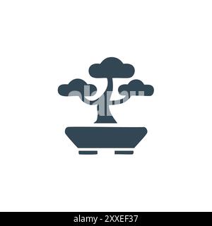 Silhouette des Bonsai-Baumes. Einfache, elegante Silhouette eines Bonsai-Baumes in einem Topf. Perfekt für den Einsatz in Websites, Apps und Präsentationen. Stock Vektor