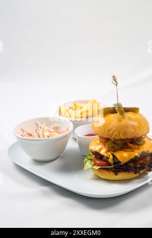 Hamburger mit Rindfleisch und Pommes frites Stockfoto
